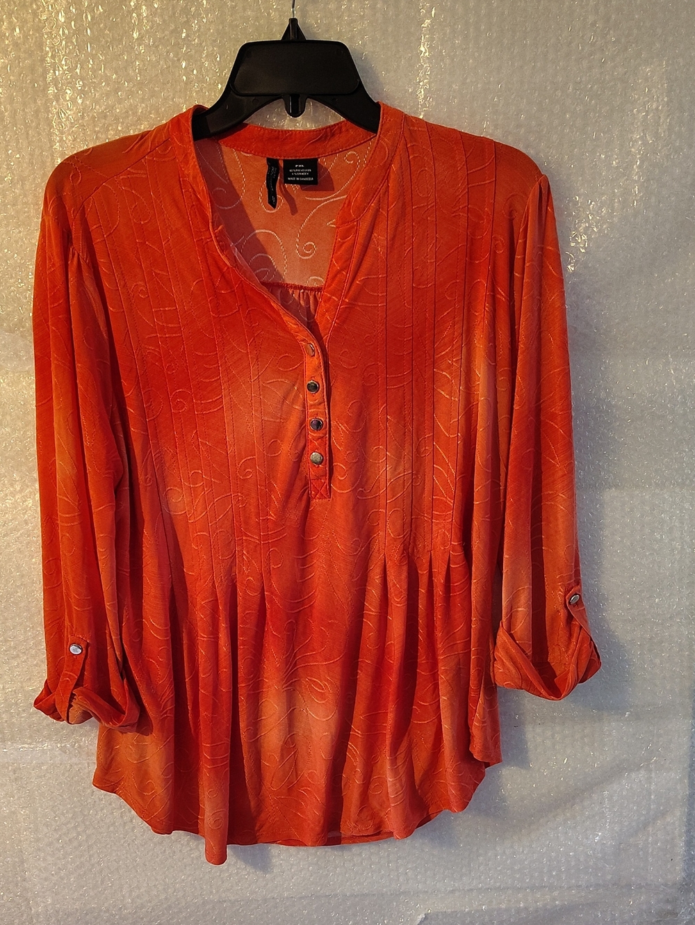 New Directions Petiti Textured Henley Yunic Blouse Size PXL Vibrant Orange